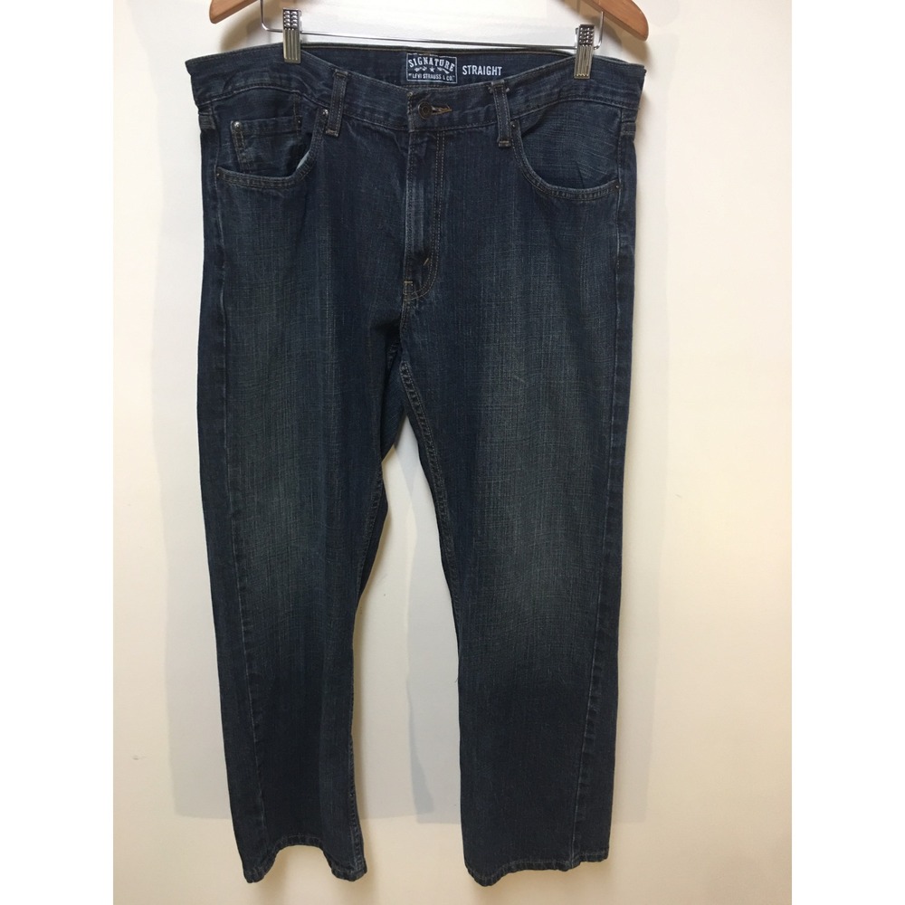 Signature by Levi Strauss Straight Leg Jeans Mens 36x30 Blue Dark Wash Denim